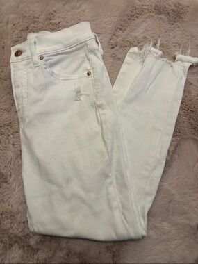 Express White Skinny Jeans with Frayed Ankles